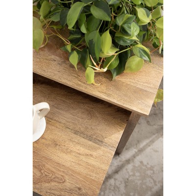 Natural Mango Wood Hand-Carved Nesting Tables, Set of 2