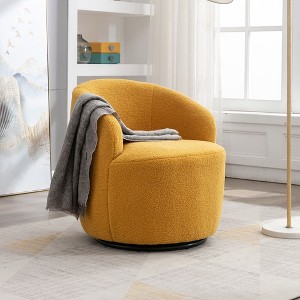 Velvet Fabric Swivel Accent Armchair Barrel Chair With Black Powder Coating Metal Ring,Blue - 1 of 4