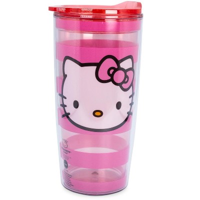 Silver Buffalo Sanrio Hello Kitty Pink Stripes Travel Tumbler with Slide Close Lid | 20 Ounces