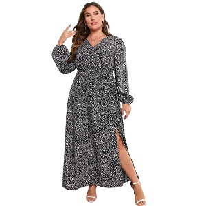 Women's Plus Size  Dress – Alluring Crossover V-Neck, Liquid Drape & High-Leg Slits for Captivating Evenings - 1 of 4