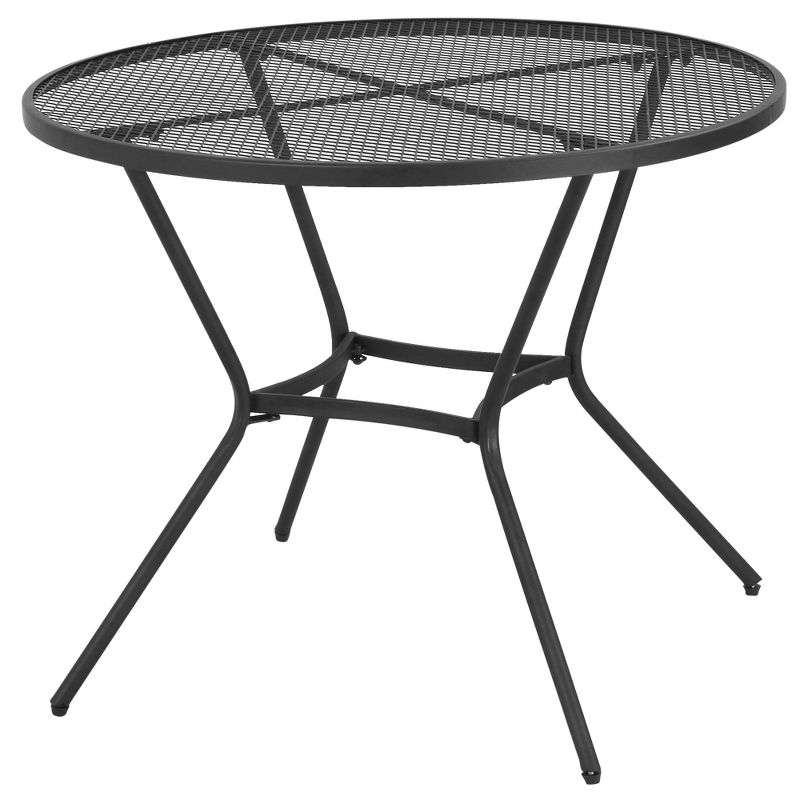 Outsunny 35" Round Patio Dining Table Steel Outside Table with Mesh Tabletop for Garden Backyard Poolside, Black, 4 of 7