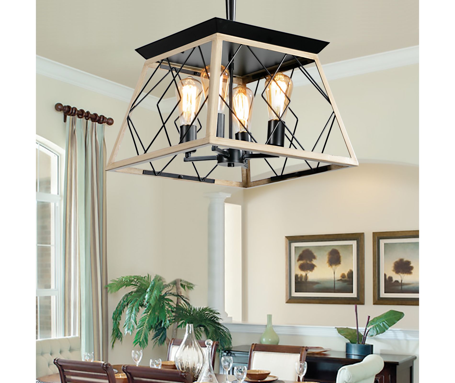 4-Light Kitchen Island Light, Retro Design Farmhouse Style Chandelie(No Bulbs)