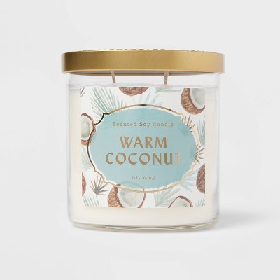 15.1oz Lidded Glass Jar 2-Wick Warm Coconut Candle - Opalhouse™