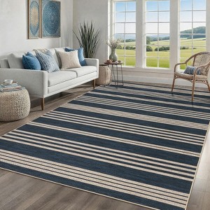 Washable Modern Stripe Accent Rug, Non Slip Non Shedding Carpet, Foldable Low Pile Mat for Laundry Bedside Bedroom Living Room - 1 of 4
