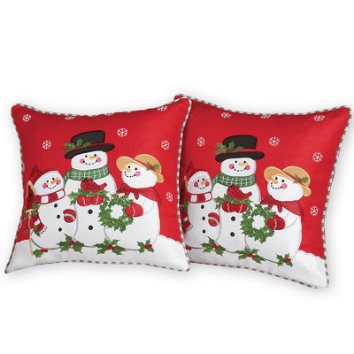 Collections Etc Embroidered Snowman Family Pillow Covers Set 17" x 17"