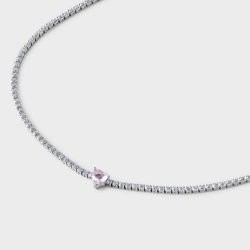 Silver Plated Cubic Zirconia with Pink Heart Chain Necklace - A New Day&#8482; Pink/Silver, 5 of 6