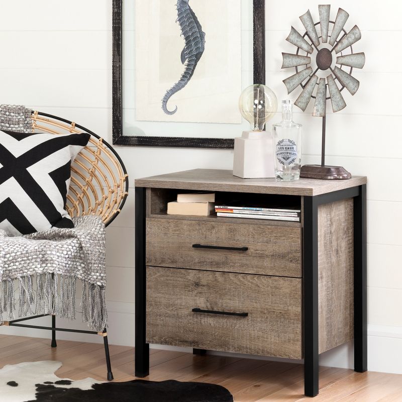 Munich 2 - Drawer Nightstand - Weathered Oak and Matte Black - South Shore, 3 of 10