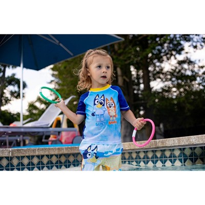 Bluey and Bingo Little Boys Raglan Pullover Swim Rash Guard Swim Trunks Blue 7-8 — фото 5
