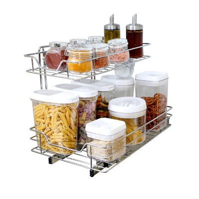 Chrome-Plated Steel 2-Tier Medium Pull-Out Cabinet Organizer