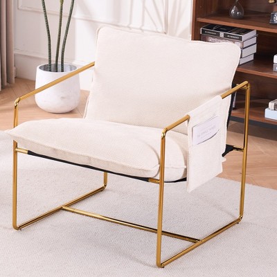 LOVMOR 34.64"Set of 2 Upholstered hanging armchair with arm pocket metal frame,Beige+Golden