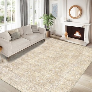 Faux Wool Machine Washable Foldable Printed Area Rug Modern Distressed Diamond Heart with Non Slip Design Stain Resistant Non Shedding Pet Friendly - 1 of 4