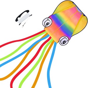 Joyfy Large Octopus Kite - Red/Rainbow, Easy to Fly Giant Beach Kites with 328ft Line for Kids and Adults, Ideal for Outdoor Fun and Family Activities - 1 of 4