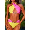 Sweet Like Candy 'Rhubarb & Custard' Contrast Crossover Halter Crystal Bikini Top Rhubarb & Custard Extra Extra Large - 4 of 4