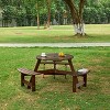 Gulches 6-Person Round Outdoor Picnic Table with 3 Built-in Benches - 2" Umbrella Hole, Weather-Resistant Waterproof Wood, Brown - 4 of 4
