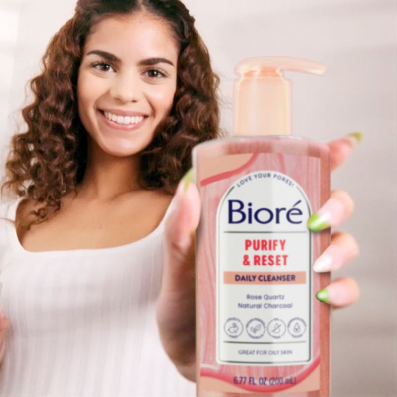 Biore Daily Purifying Cleanser, Oil Free Face Wash, Dermatologist Tested Rose Quartz + Charcoal - Scented - 6.77 fl oz, 3 of 11