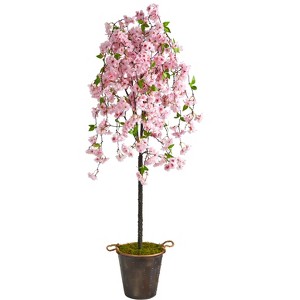 Nearly Natural 6-ft Cherry Blossom Artificial Tree in Decorative Metal Pail with Rope - 1 of 4