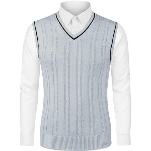 Lars Amadeus Men's Classic Knitted Sleeveless V-Neck Pullover Sweater Vest - 1 of 4