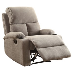 Rosia Linen Recliner Gray - Acme Furniture: Microfiber, Side Handle, Cup Holders - 1 of 4