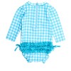 RuffleButts Baby Girls UPF50+ Sun Protected Gingham Long Sleeve One Piece Rash Guard - 2 of 4