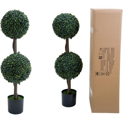 Artificial Topiary Ball Trees, Fake Greenery Milan Grass Ball Tree for Front Porch, Indoor Walkway, Entryway, Set of 2