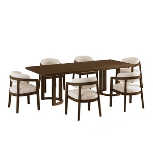 Christopher Knight Home Eden 7pc Modern Dining Set with Solid Wood Table and Curved Upholstered Chairs Beige/Walnut - 1 of 4