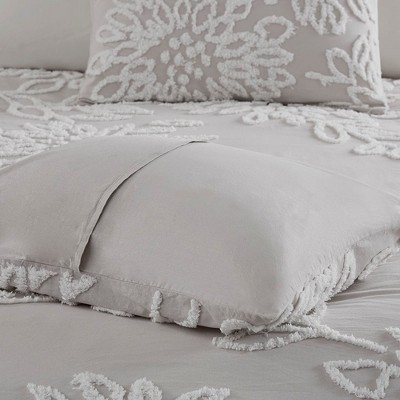 Shabby Chic Grey & White Cotton Chenille Floral Duvet Set - King/Cal King