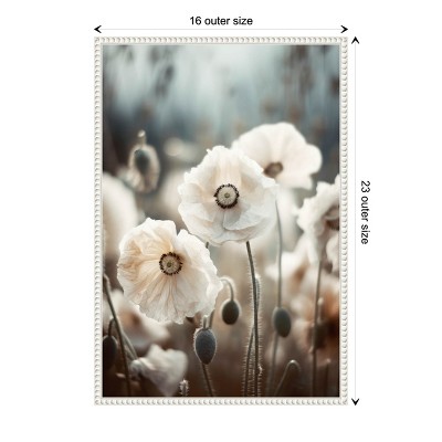 White Poppy Field Beaded Framed Canvas Wall Art