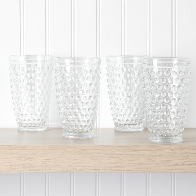 Clear 14.3 oz Hobnail Handmade Glass Tumbler Set of 4