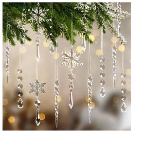 Aoibox 20pcs Acrylic Crystal Snowflake Icicle Drop Christmas Ornaments Set for Tree Winter Holiday Party Home Decoration - 1 of 4
