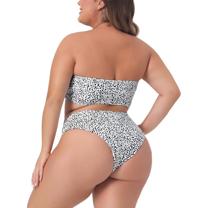 Agnes Orinda Women's Plus Size Two Pieces Bandeau Stripe Off Shoulder High Waist Bikini Sets, 4 of 6