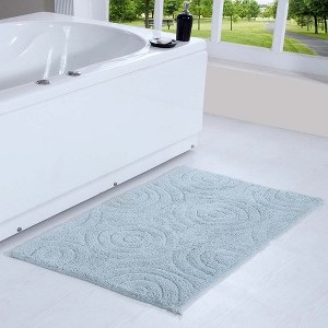 Knightsbridge Beautiful Circle Design Premium Quality Year Round Cotton With Non-Skid Back Bath Rug, Light Blue - 1 of 4