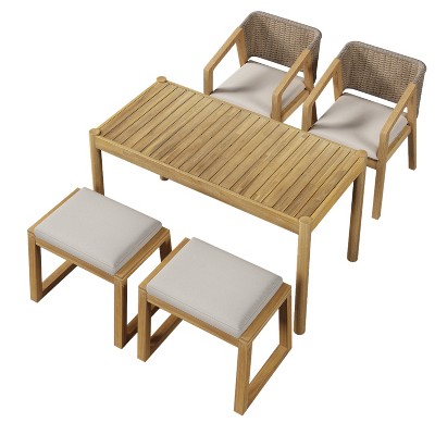 Christopher Knight Home Slate 5 Pieces Outdoor Acacia Wood Dining Set with Cushions, Teak/Beige
