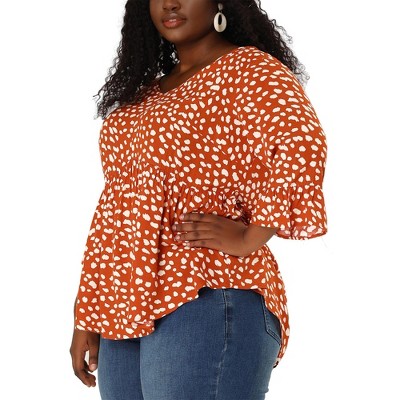 Agnes Orinda Women's Plus Size Fashion V Neck 3/4 Flounce Sleeve Babydoll  Blouses : Target