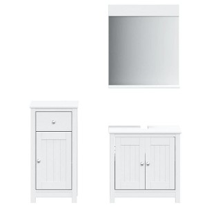 vidaXL Bathroom Furniture Set Storage Sink Cabinet Mirror BERG Solid Wood Pine - White 15.7" x 13.4" x 31.5" 3-Piece - 1 of 4