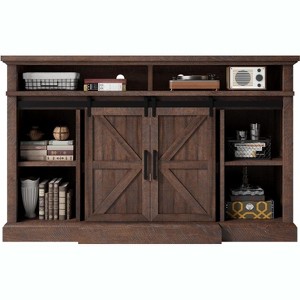 AMERLIFE 66" W Farmhouse TV Stand, Wood 40" H Tall Entertainment Center with Sliding Barn Door - 1 of 4