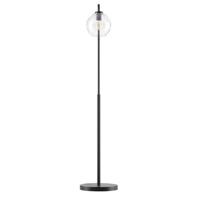 Black Arc Floor Lamp with Glass Globe Shade