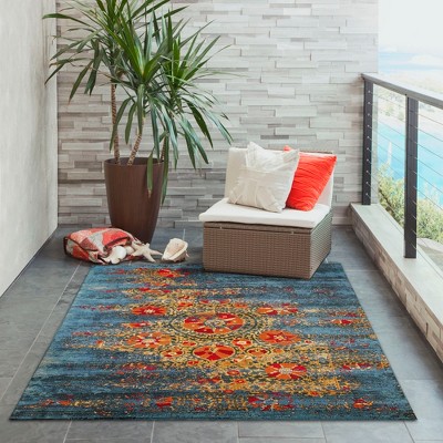 Blue and Orange 4' x 6' Synthetic Flat Woven Rug