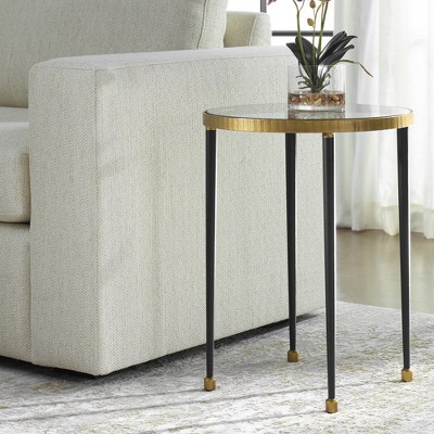 Antique Gold and Black Round Glass Side Table