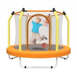 NAYSAYE Trampoline Kids 55 Inch Indoor Outdoor Small Toddler Trampoline with Basketball Hoop for Fun Play, Yellow, 55.00"*44.00"*25.00" - 1 of 4