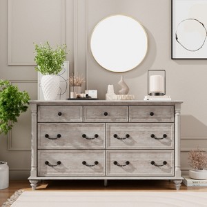 Farmhouse 7 Drawers Dresser for Bedroom with 4 Solid Wood Feet & Column Decor & Metal Slide, Storage Dressers for Bedroom - 1 of 4