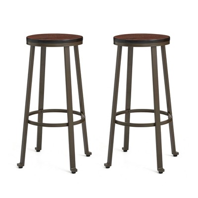 Set of 2 Steel Bar Stools with Round Elm Wood Top - Glitzhome