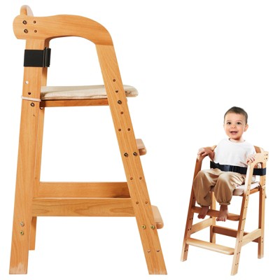 VEVOR Wooden High Chair for Babies & Toddlers, Convertible Adjustable Feeding Chair, Eat & Grow High Chair with Seat Cushion, Natural