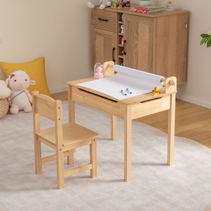 Costway Toddler Multi Activity Table with Chair Kids Art & Crafts Table with Paper Roll Holder, 4 of 11