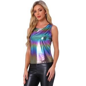 INSPIRE CHIC Women's U-Neck Stretchy Slim Fit Shiny Sparkly Metallic Tank Top - 1 of 4