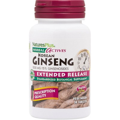 NaturesPlus Herbal Actives Korean Ginseng - Extended Release 1,000 mg 30 Veg Tablets.