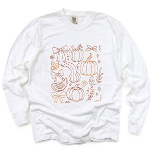 Simply Sage Market Coquette Pumpkin And Leaves Outline Garment Dyed Long Sleeve - 1 of 4
