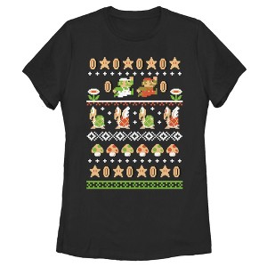 Women's Nintendo Super Mario Bros Pattern T-Shirt - 1 of 3