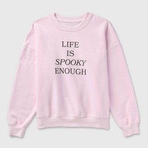Women's Life Is Spooky Enough Fleece Crewneck Graphic Pullover ...