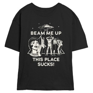 Juniors Stranger Things Vintage Art Beam Me Up UFO T Shirt - 1 of 4