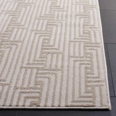 Ivory Geometric Hand-Knotted Synthetic Square Rug 75"